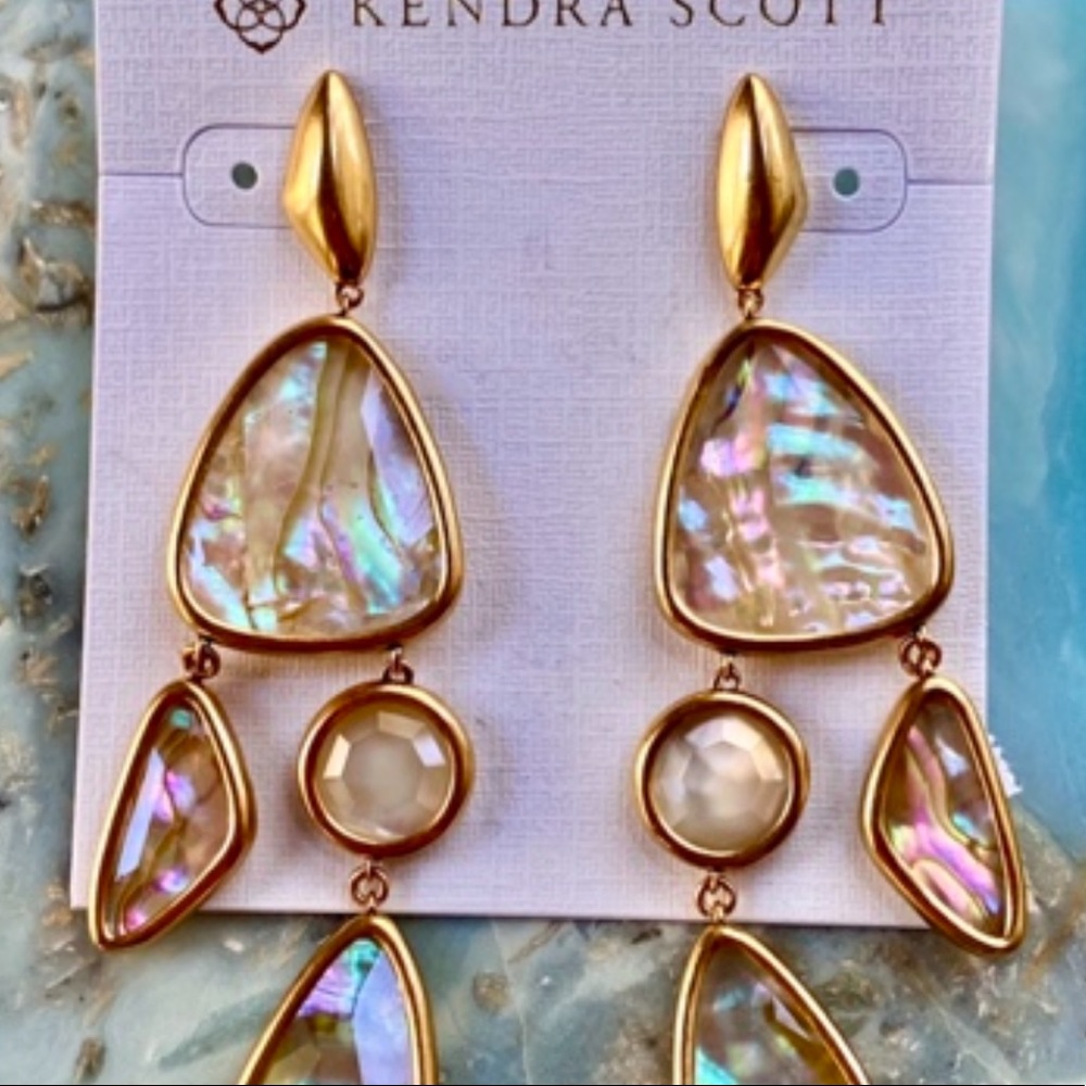 πΊπHPππΊ NWT Kendra Scott Margot Gold Abalone Statement Earrings - Picture 11 of 14